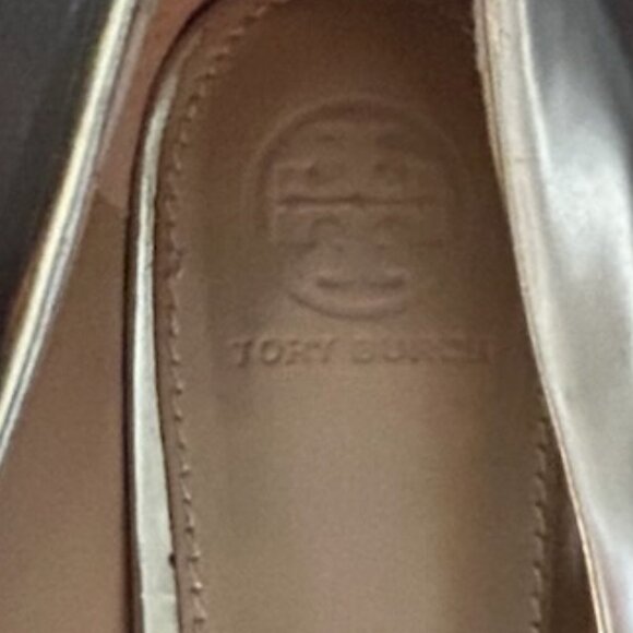 Authentic Tory Burch Gigi Mirrored Metallic Gold Silver Leather Block Heel Pump - Picture 10 of 10